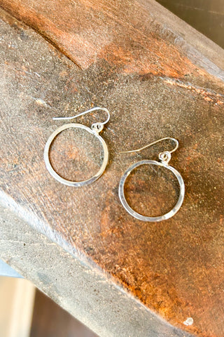 Hammered Geometric Minimalist Silver Hoop Earrings