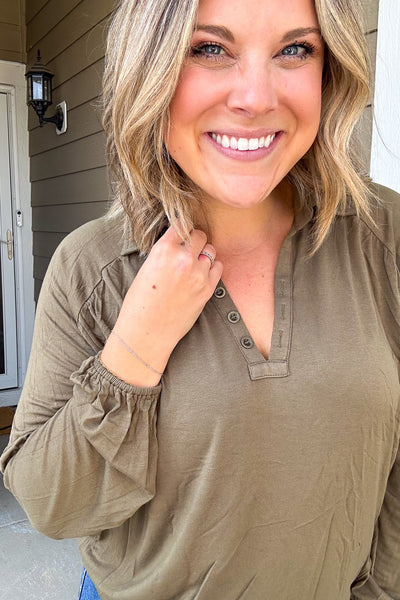 Make You Love Me Olive Collared Top - Chic Avenue Boutique