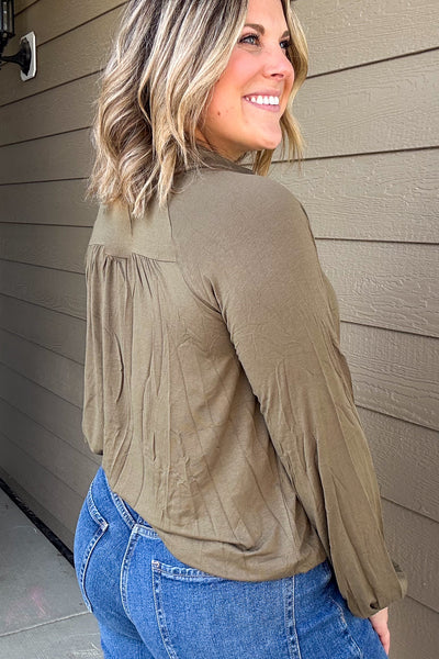 Make You Love Me Olive Collared Top - Chic Avenue Boutique