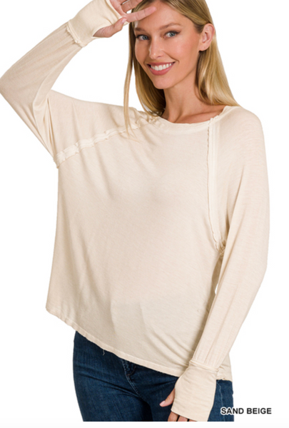 Relaxin' Long Sleeve Burnout Top with Thumbholes - Chic Avenue Boutique