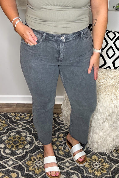 Acid Washed High Waist Frayed Crop Flare Jeans - Chic Avenue Boutique