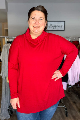 Dark Red Cowl Neck Top- Size Inclusive - Chic Avenue Boutique