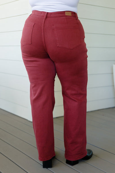 Phoebe High Rise Front Seam Straight Jeans in Burgundy - Chic Avenue Boutique