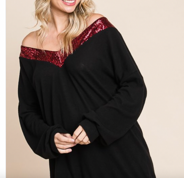 Dazzle Them Embellished Long Sleeve Top - 2 colors - Chic Avenue Boutique
