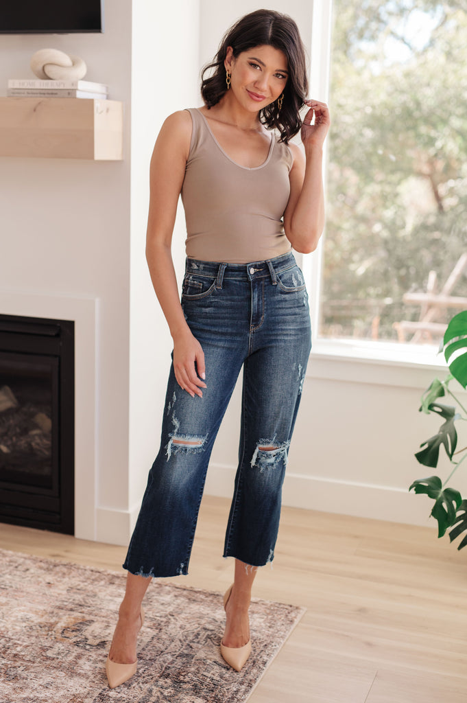 Whitney High Rise Distressed Wide Leg Crop Jeans - Chic Avenue Boutique