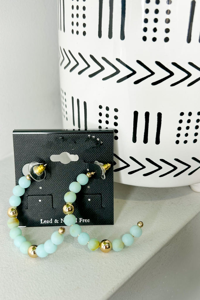 Mint With Gold Glass Bead Hoops - Chic Avenue Boutique