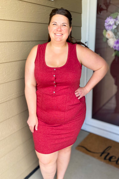 Amy Heathered Red Dress- Size Inclusive! - Chic Avenue Boutique